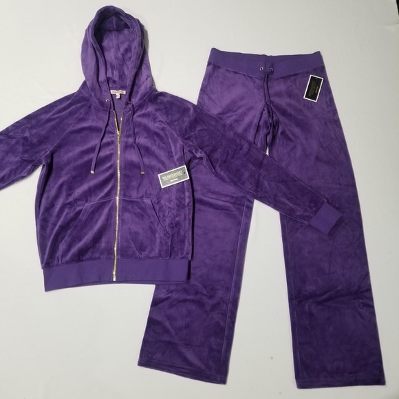 NWT Juicy Couture TrackSuit Set Small Matching Velour Jacket Pants Purple Vtg